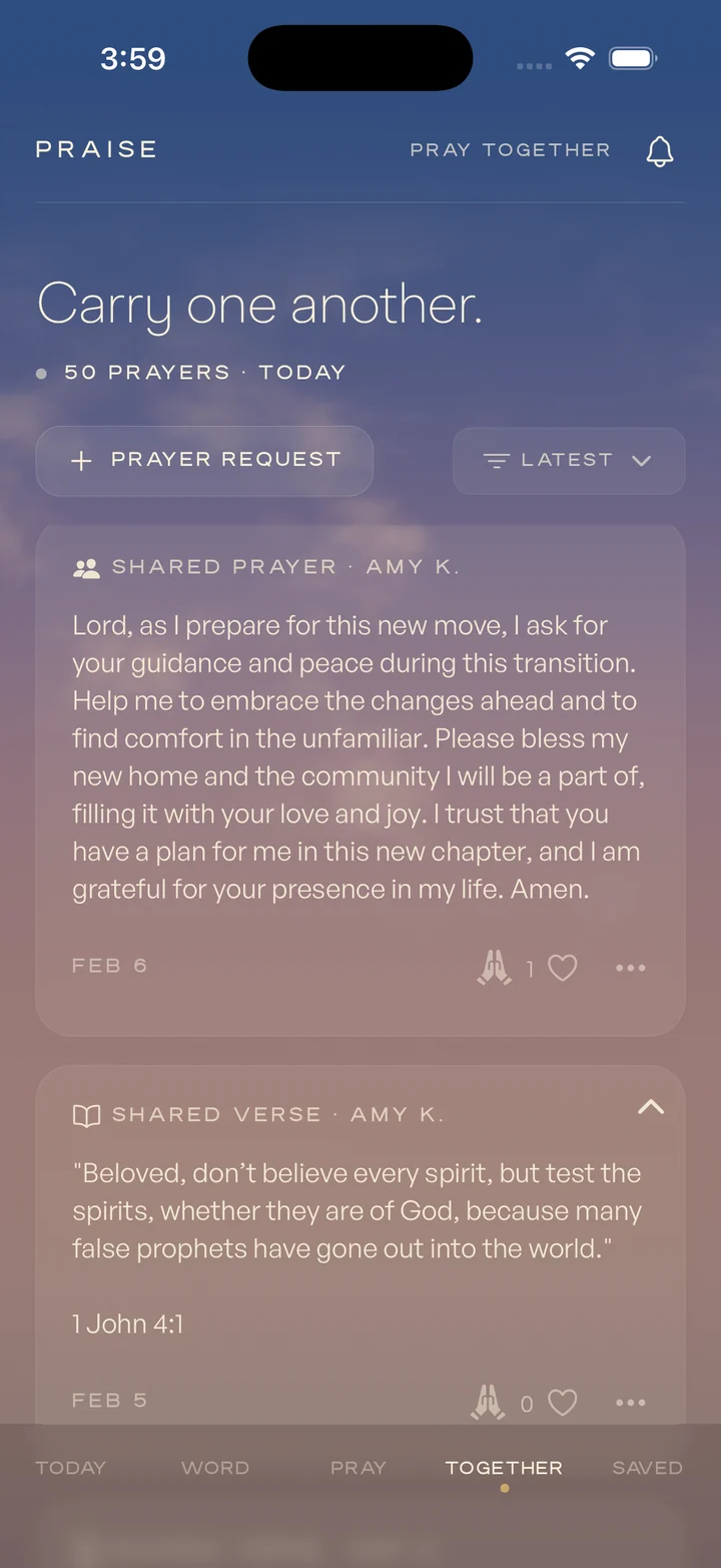 The community prayer feed in Praise.