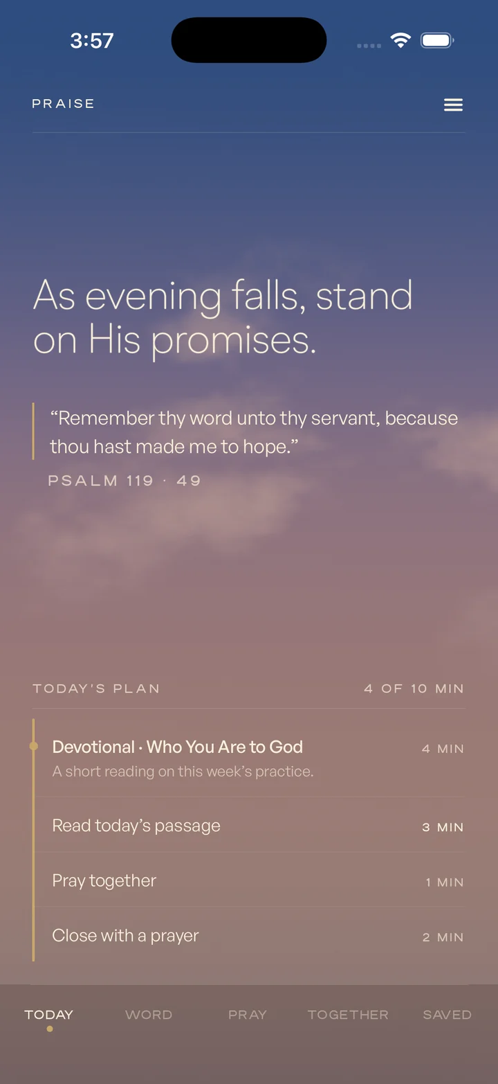The Praise app showing today's verse.